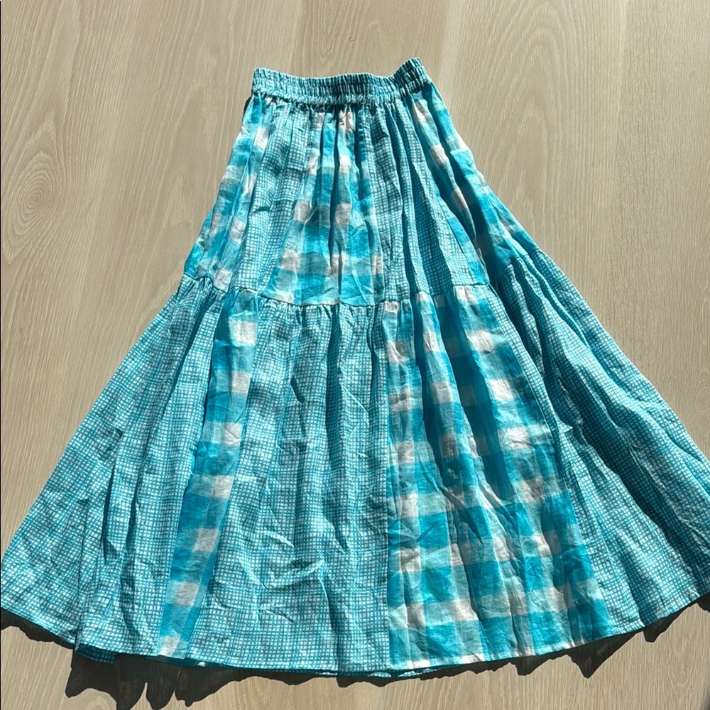 Solid & Striped Turquoise Checkered Maxi Skirt - image 1